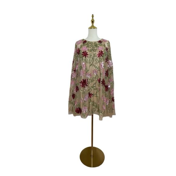 MAC DUGGAL 6123 Embellished Floral Beaded Mesh Shawl Mini Dress Size 8 $498 - Picture 3 of 11